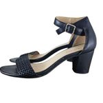 White Mt Emerie Heels Womens 8 Black Faux Leather Strappy Open Toe Sandals Shoes Photo 0