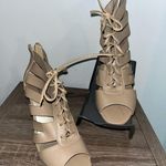 X-Appeal Chic Feminine Beige Tan Peep Toe Cut Out Lace Up 4-Inch Heel Shoes Sz 8 Photo 4