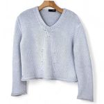 Bottega Veneta M Chunky Knit V-neck Sweater Pullover Cropped Blue Women's Photo 0