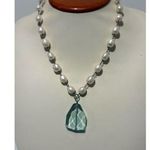 Fresh Water Pearl & Aqua Tear Drop Crystal Statement Necklace Glamorous Jewelry Silver Photo 2