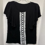Women’s Black Blouse With White Crochet Lace Panel Size Medium Photo 0