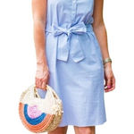 Gibson  Ruffle-Sleeve Dress Size Large Blue Stretch Cotton Photo 0