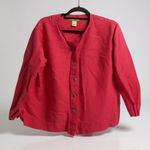 Sigrid Olsen Pink Linen Blend Button Front V-Neck Shirt Top Womens XL Photo 0