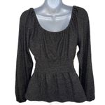 Madewell Charcoal Grey Smocked Peplum Long Sleeve Square Neck Top XS Photo 5