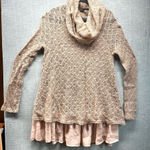 Flying Tomato NITT By  Boho Crochet Lace Cowl Neck Tunic Sweater Lined Tan Large Photo 0