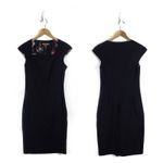 Ted Baker Black Cap Sleeve Wool Sheath Pencil Square Neck Mini Dress Small Photo 1