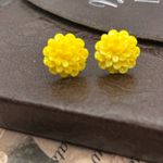 Handmade Yellow Glitter Chrysanthemum Flower Stud Earrings Era Inspired Photo 4