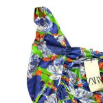 ZARA NEW  Blue Green Floral Asymmetrical One Shoulder Bloggers Fave Bodysuit Sz M Photo 3