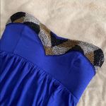 2b Bebe XS Blue dress black silver& gold beads neckline hi low hem soft fabric Photo 3