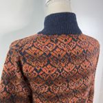 Vintage Zip Front Knit Cardigan by Dressbarn Embroidered Stripe Damask Blue Size 8 Photo 5