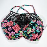 Shade & Shore Crochet Halter High Neck Floral Print Tropical Bikini Top 36C Photo 3
