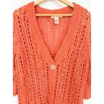 Susan Bristol  Open Knit Crochet Cardigan Sweater Size XL Orange Boho Coastal Photo 1
