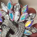 Large Statement Silver Iridescent Crystal Stones Brooch Pin Photo 3