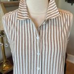 Comfy Cotton Tan White Striped Shirt Dress New Midi Size XS Photo 1