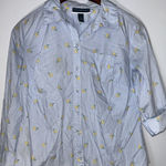 Karen Scott Pinstripe Shirt With Yellow Flower Print All Over‎ Button Down Cotton Shirt Sz S Photo 0