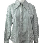 Favorite Daughter Green White Striped Collar Long Sleeve Button Down Shirt Top S Photo 0