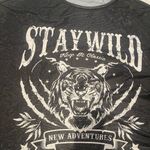 Women’s Black Round Neck Short Sleeves Stay Wild Black Graphic T Photo 3