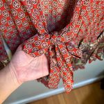 Cotton Candy Red Boho Plunge Tie Front Romper Long Sleeve Small Flowy Shorts Photo 6