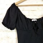 Topshop Bodysuit Womens 8-10 M Black Waffle Knit Puff Sleeve Cut Out Tie Front Photo 6