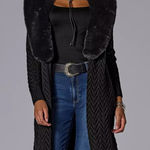 Boston Proper Faux Fur Trim Sweater Duster Black size XS NWT Photo 0