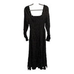 NWT Oat New York Long Sleeve Black & Gold Square Neck Smocked Dress | Size S Black Photo 1