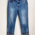 Driftwood  blue Colette Straight Crop Jeans geometric embroidery raw hem 30 Photo 1