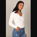 Petal and Pup Paelia White Ribbed Knit Tie Neck Top 8 Photo 3