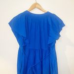 Calvin Klein knee length blue pop over v neck ruffle tiered textured dress Photo 7