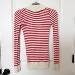 American Eagle VTG Y2K Waffle Knit Pink Stripe Shawl Neck Top Size Small Preppy Photo 2