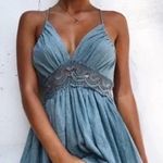 Boho Prairie Dusty Blue Crochet Backless Western Party Mini Ruffle Hem Dress M Size M Photo 0