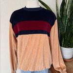 Vintage Sears Sportswear Velour Crewneck Sweatshirt Tan Navy Burgundy Stripes XL Photo 0
