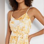 EXPRESS Printed Eyelet V-Neck Tie Waist Tiered Trapeze Dress Photo 1
