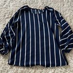 Gibson Latimer Navy and White Striped Women's Top Photo 0