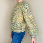 Universal Threads Universal Thread Yellow & Green Crochet Chevron Puff Sleeve Sweater Photo 2