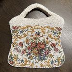 Vintage White Beaded Floral Tapestry Evening Handbag Small Romantic Hong Kong Photo 0
