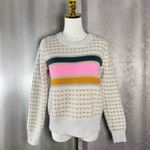 Madewell Fair Isle Stripe Sweater XS Light Gray Pink Gold Green Cozy Knit Photo 2