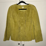 J. Jill Cottagecore 100% Suede Boho Cutout Floral Jacket Yellow Size L Photo 0