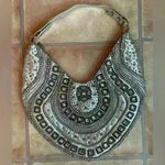 Silver and white beaded/sequined slouchy hobo style tote bag Photo 0