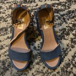 Valentino Garavani Rockstud Denim Espadrille Wedge Sandal size 36 Blue Photo 1