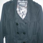 Guess  L Full Length Logo Lined Pea Coat Double Breasted Belted Wool in Black Photo 3