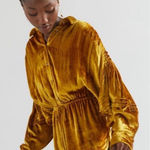 Urban Outfitters  Gold Velvet Romper Long Sleeve Boho One Piece Photo 0
