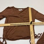 Lovers + Friends  Top Womens Small Dory Brown Ruched Sleeve Wrap Crop Top Photo 8