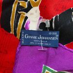 Vintage 100% silk scarf with world dance motif. Handmade. 34.5 inch square. Red Photo 3