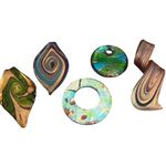 Lot 5 Dichroic Glass Pendants Charms Circle Leaf Blue Green Gold Multicolor Photo 0