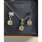 Monet  Gold Tone Round Rhinestone Dangle Earrings and Necklace set Brand NEW Photo 1