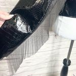 Akira NWT Black Vegan Patent Leather Croc Chain Fringe Arm Moto Jacket Medium Photo 11