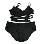 Aerie Bikini Set Hipster Brief Scoop V Neck Wrap Removable Cups Black L Photo 0