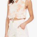Roxy Tie Dye Embroidered Notch Cinch Crop Tank Top Orange White XL Photo 0