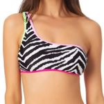 California Waves Juniors’ Printed Asymmetric Bikini Top Black Pink Lime L NWT Photo 1