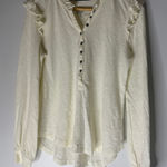 Pilcro  Boho Ruffle Henley Long Sleeve Cream Neutral Top Small Photo 0